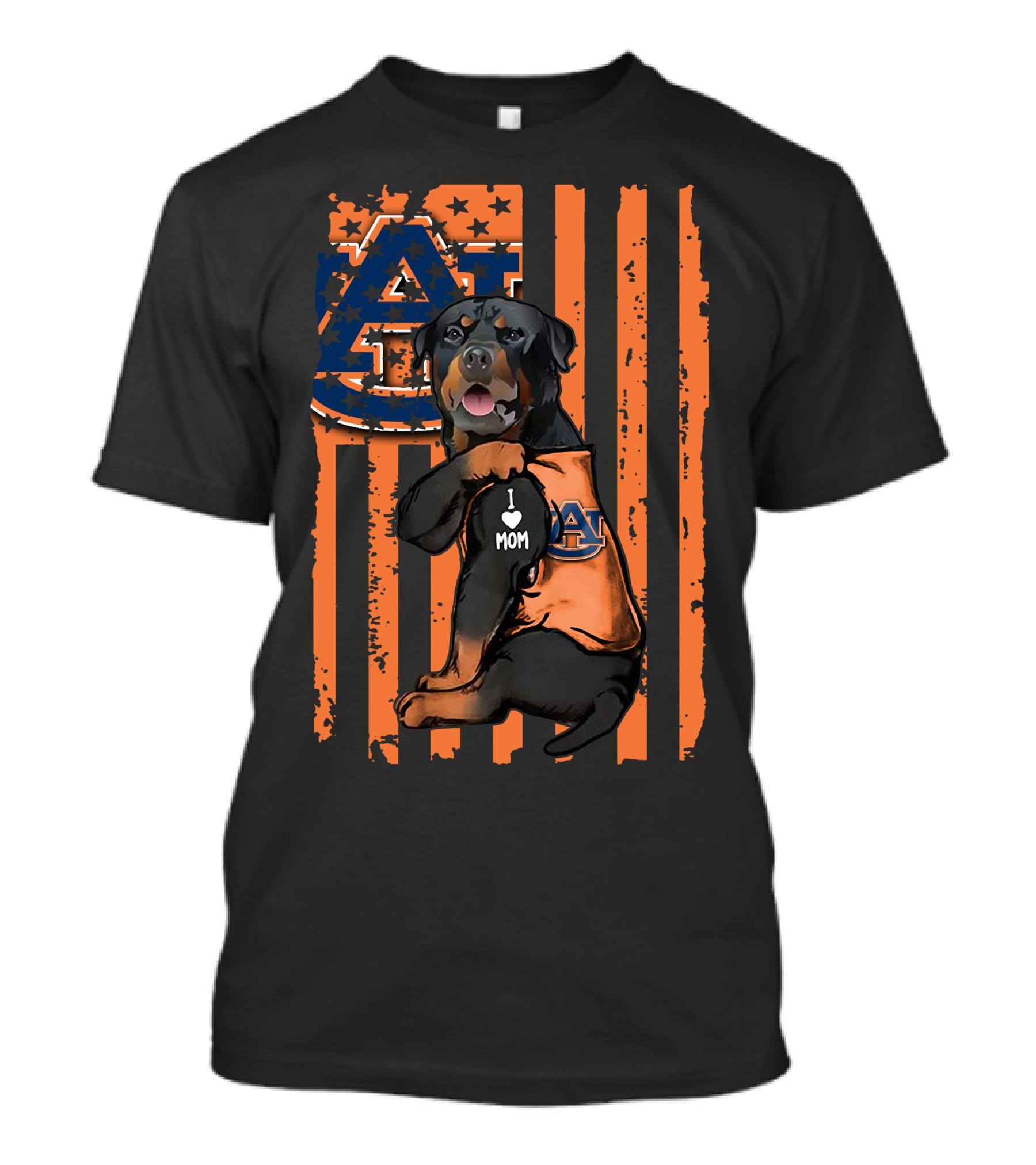 Auburn Tigers I Love Mom Rottweiler American Flag T-Shirt