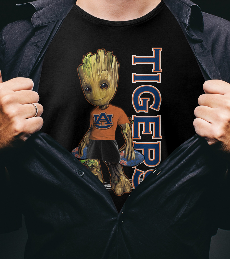 Groot Auburn Tigers University Sports Fan Character T-Shirt