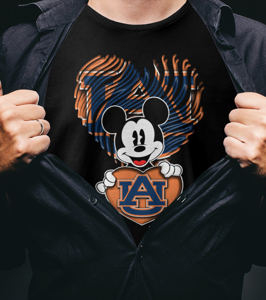 Mickey Mouse Auburn Tigers Heart With Auburn University T-Shirt