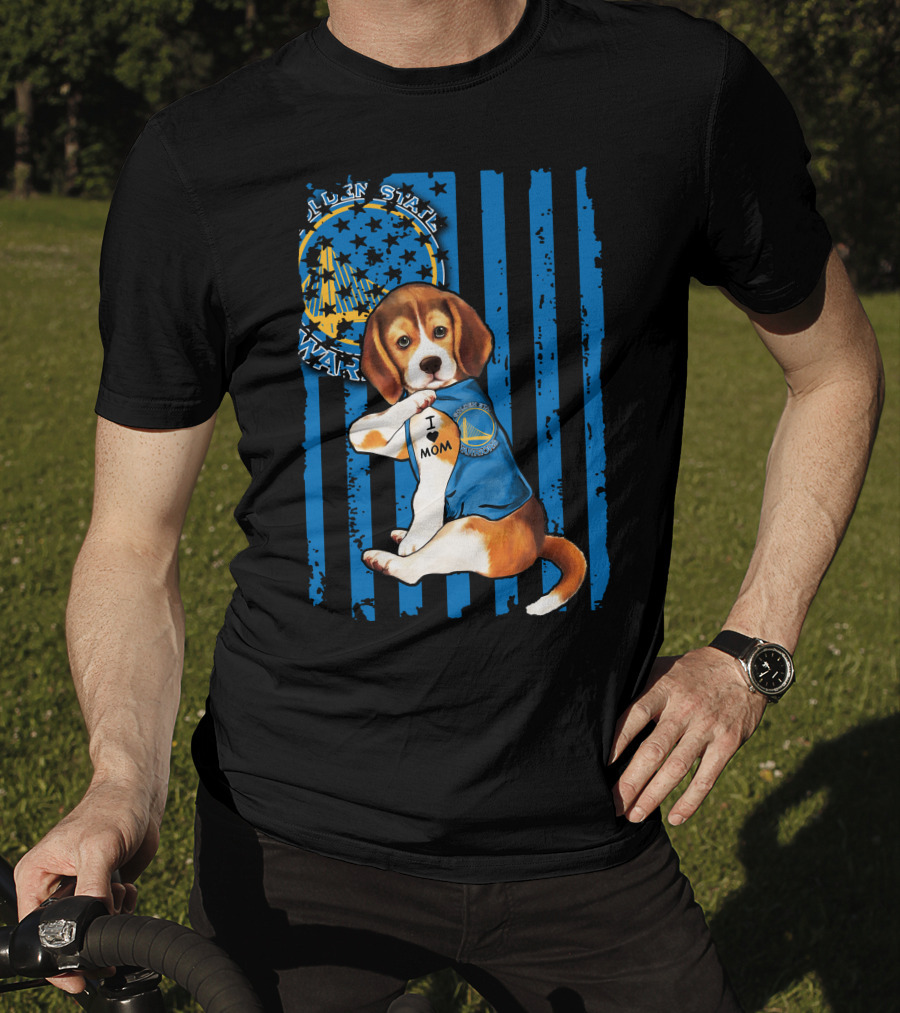 Beagle I Love Mom Golden State Warriors Basketball Puppy T-Shirt