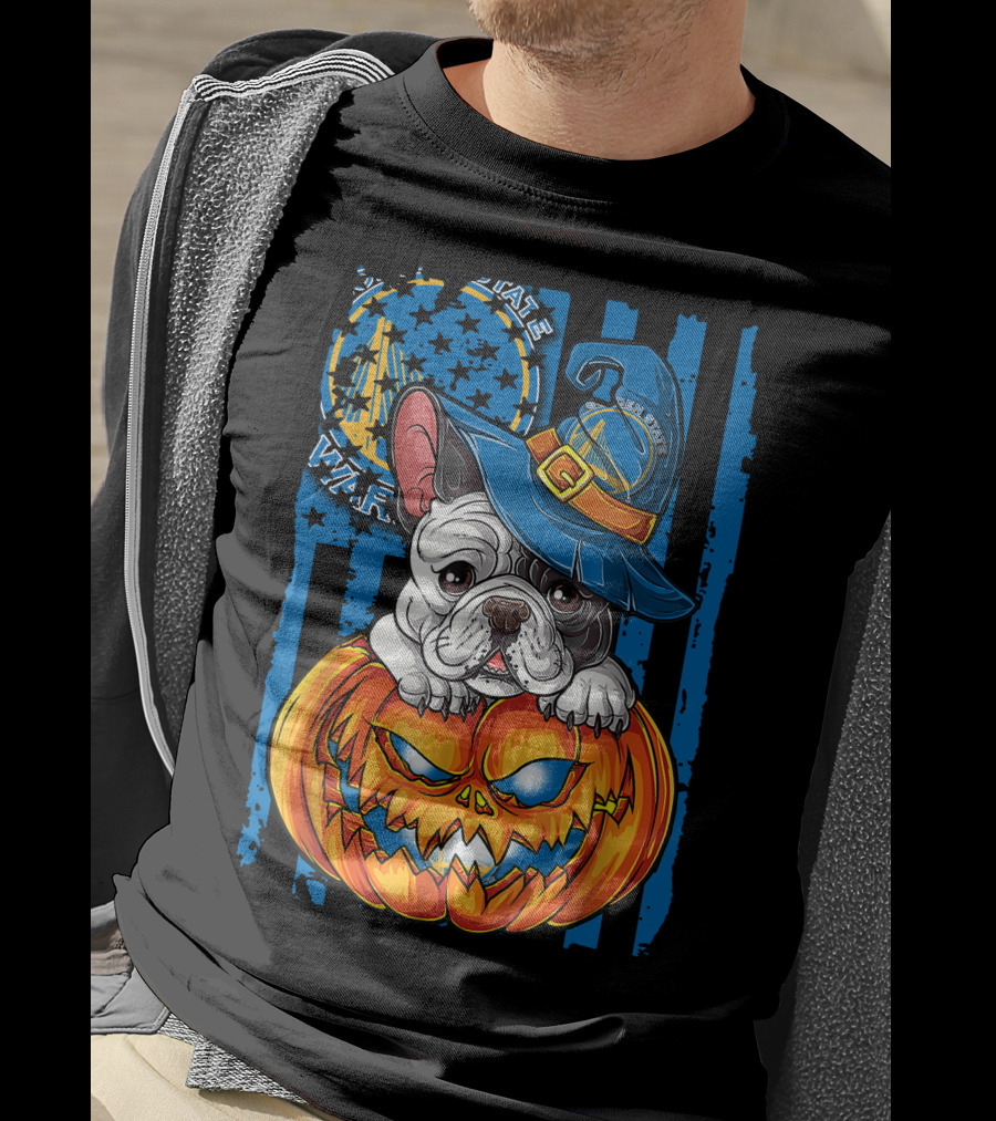 Bulldog Witch Hat Pumpkin Halloween Golden State Warriors T-Shirt