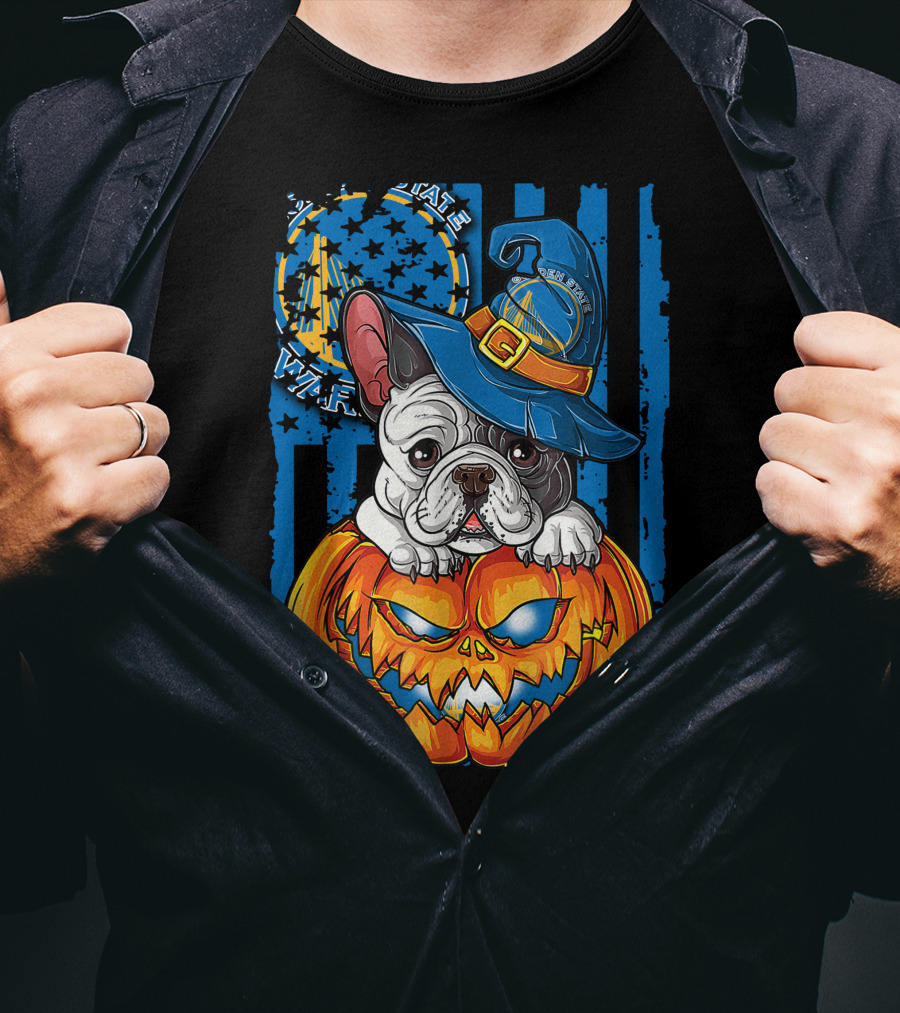 Bulldog Witch Hat Pumpkin Halloween Golden State Warriors T-Shirt