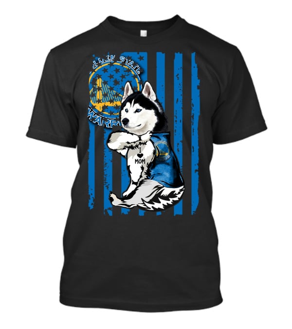 Siberian Husky Golden State Warriors Blue Paw Print Mom Tattoo T-Shirt