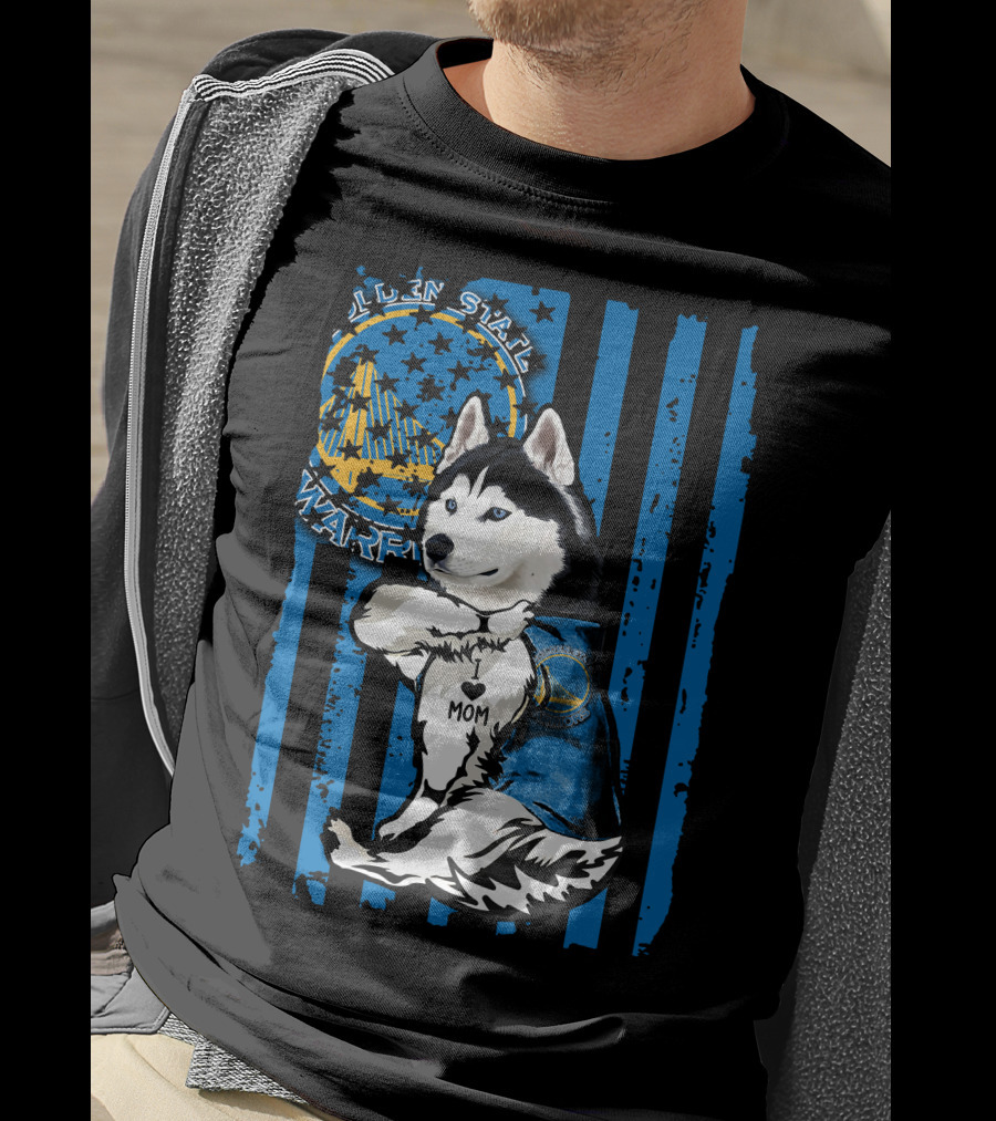 Siberian Husky Golden State Warriors Blue Paw Print Mom Tattoo T-Shirt