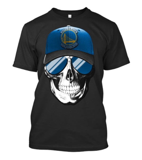 Golden State Warriors Skull With Blue Cap And Sunglasses T-Shirt