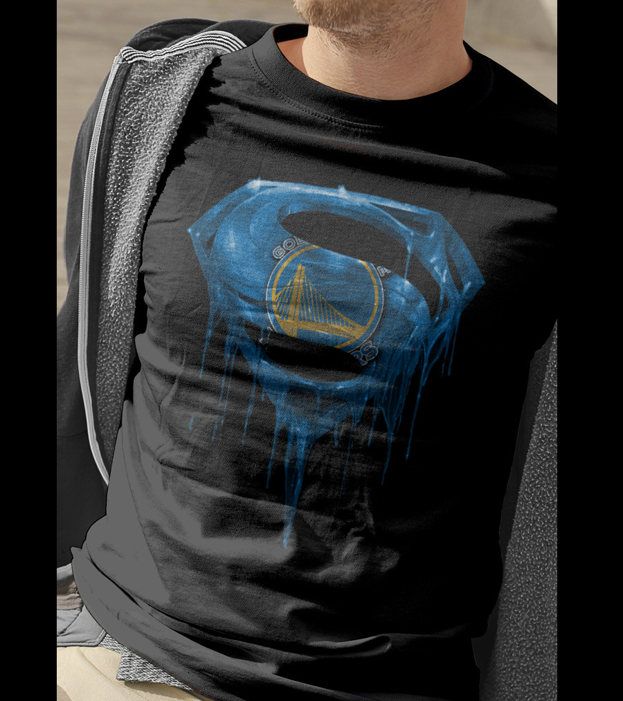 Golden State Warriors Superman Logo Dripping Effect T-Shirt