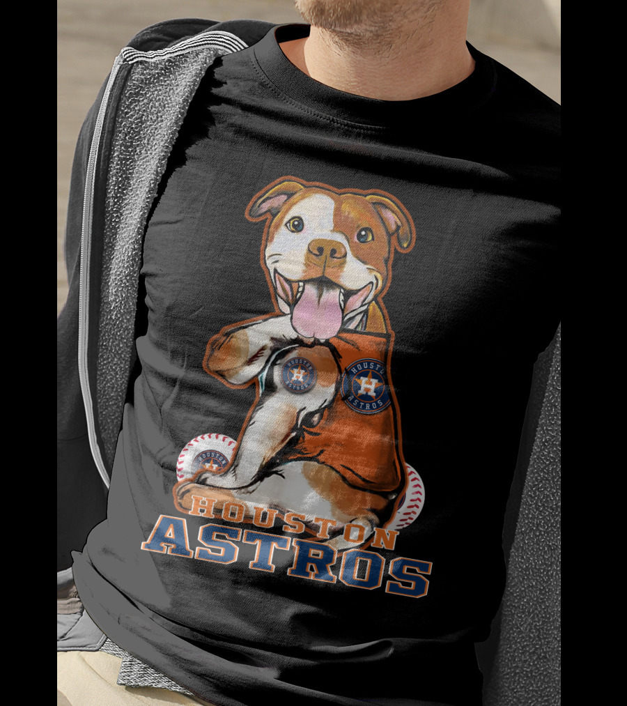 Pittbull Wearing Houston Astros Logo With Baseballs T-Shirt