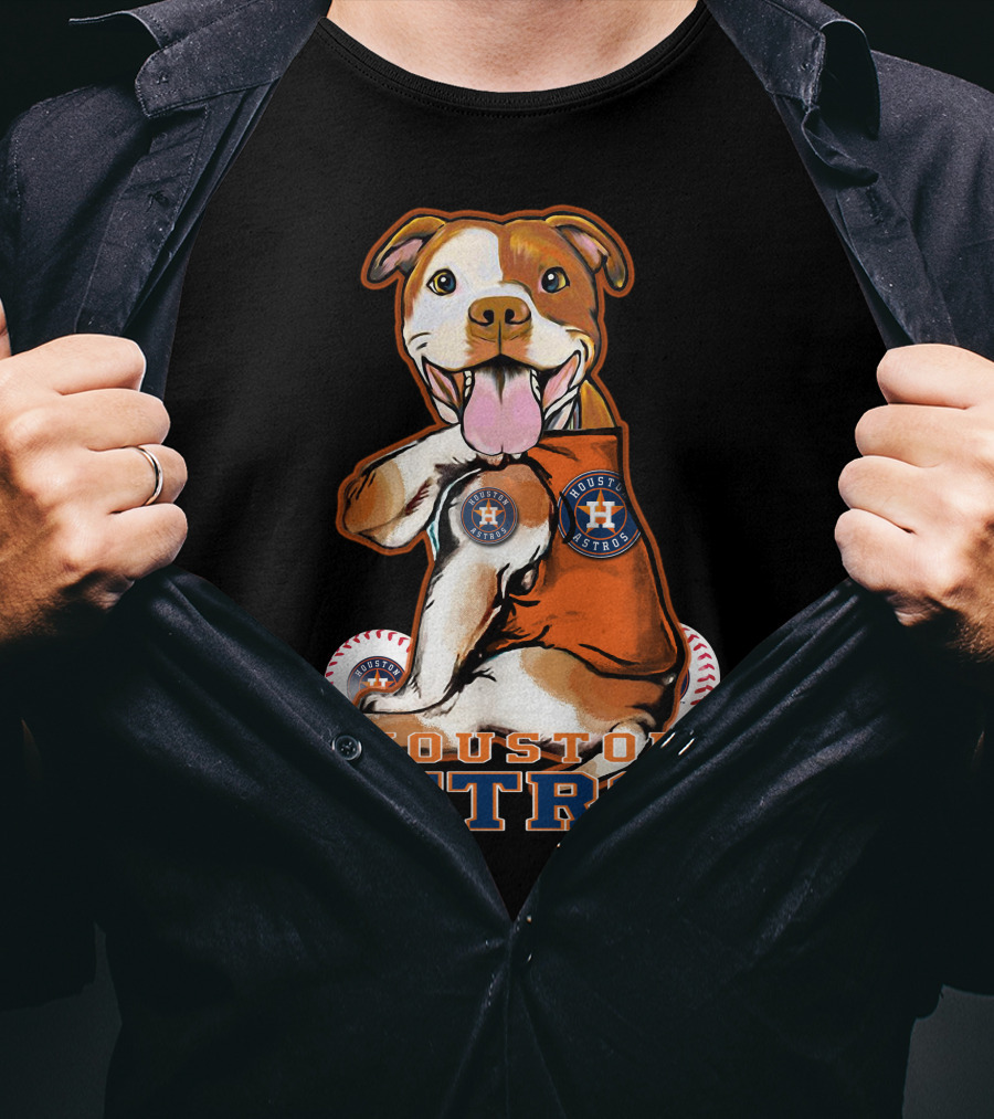 Pittbull Wearing Houston Astros Logo With Baseballs T-Shirt