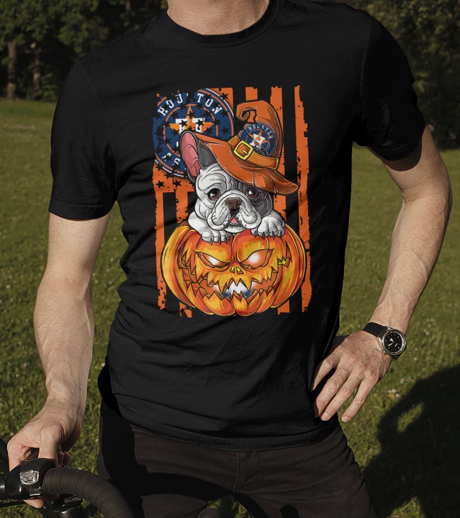 Houston Astros Halloween Bulldog Pumpkin Fan T-Shirt