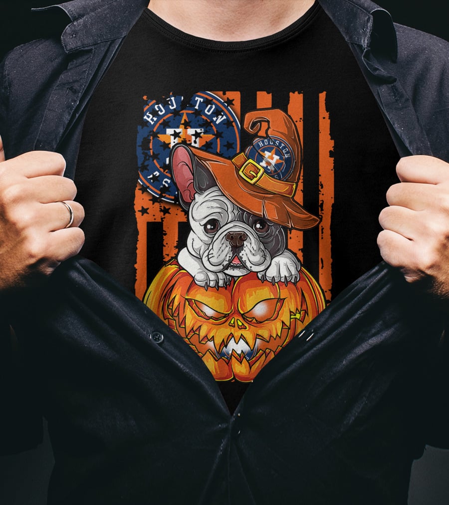 Houston Astros Halloween Bulldog Pumpkin Fan T-Shirt