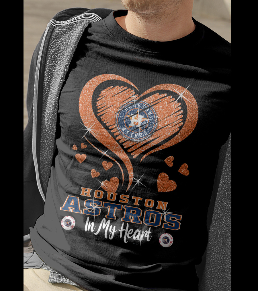 Houston Astros In My Heart Sparkling Hearts T-Shirt