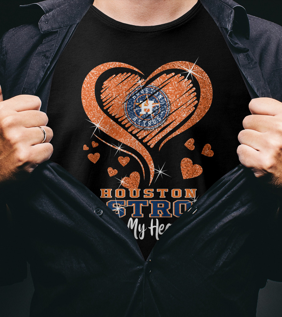 Houston Astros In My Heart Sparkling Hearts T-Shirt