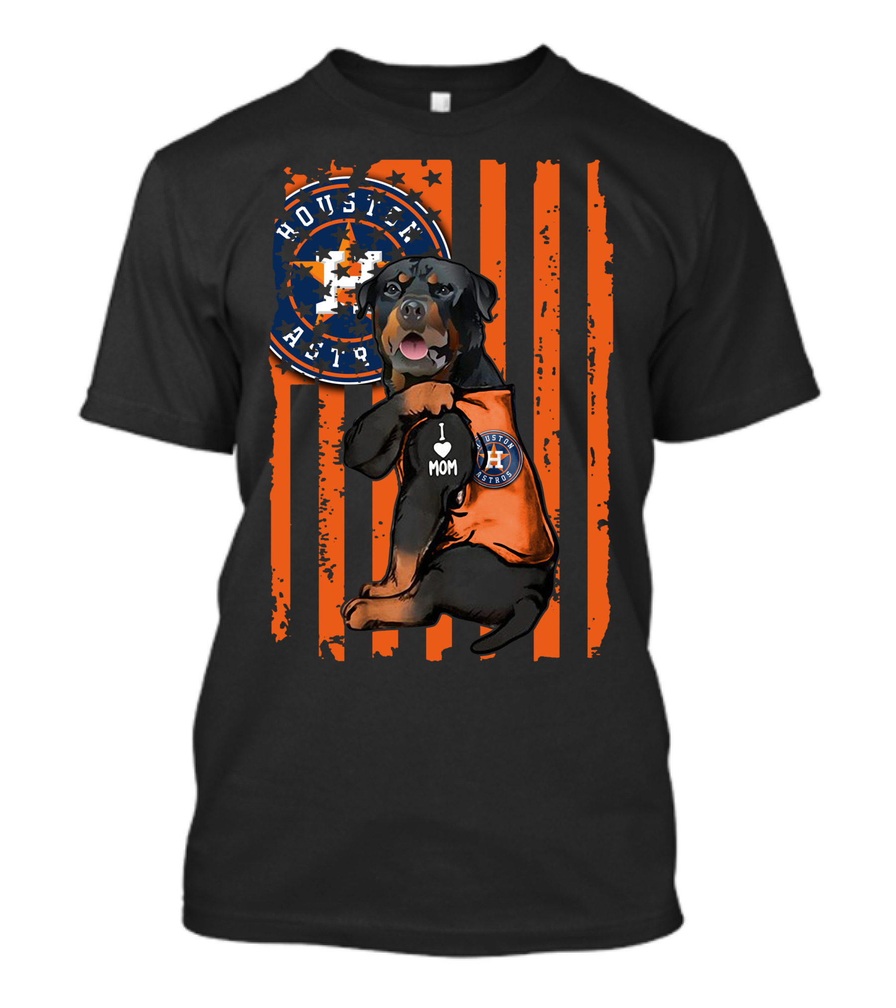 Rottweiler I Love Mom Houston Astros Orange Stripes T-Shirt
