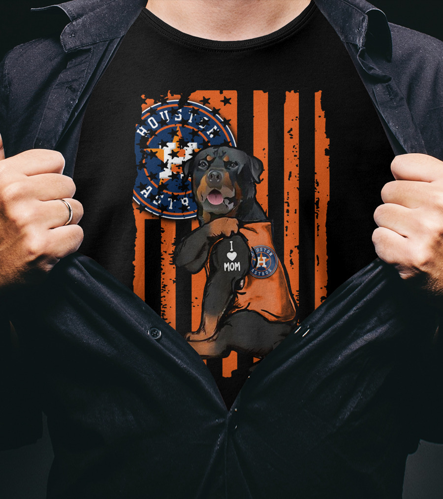 Rottweiler I Love Mom Houston Astros Orange Stripes T-Shirt