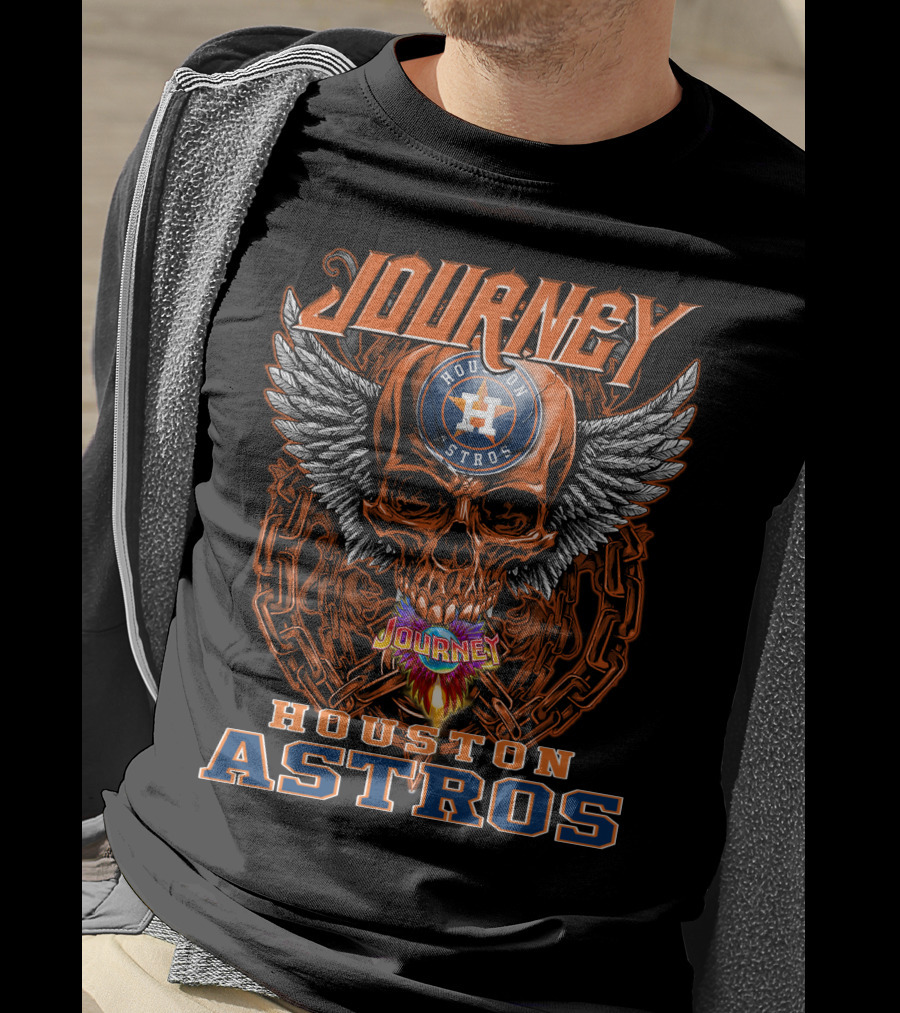 Journey Houston Astros Skull Wings Chain Fire T-Shirt