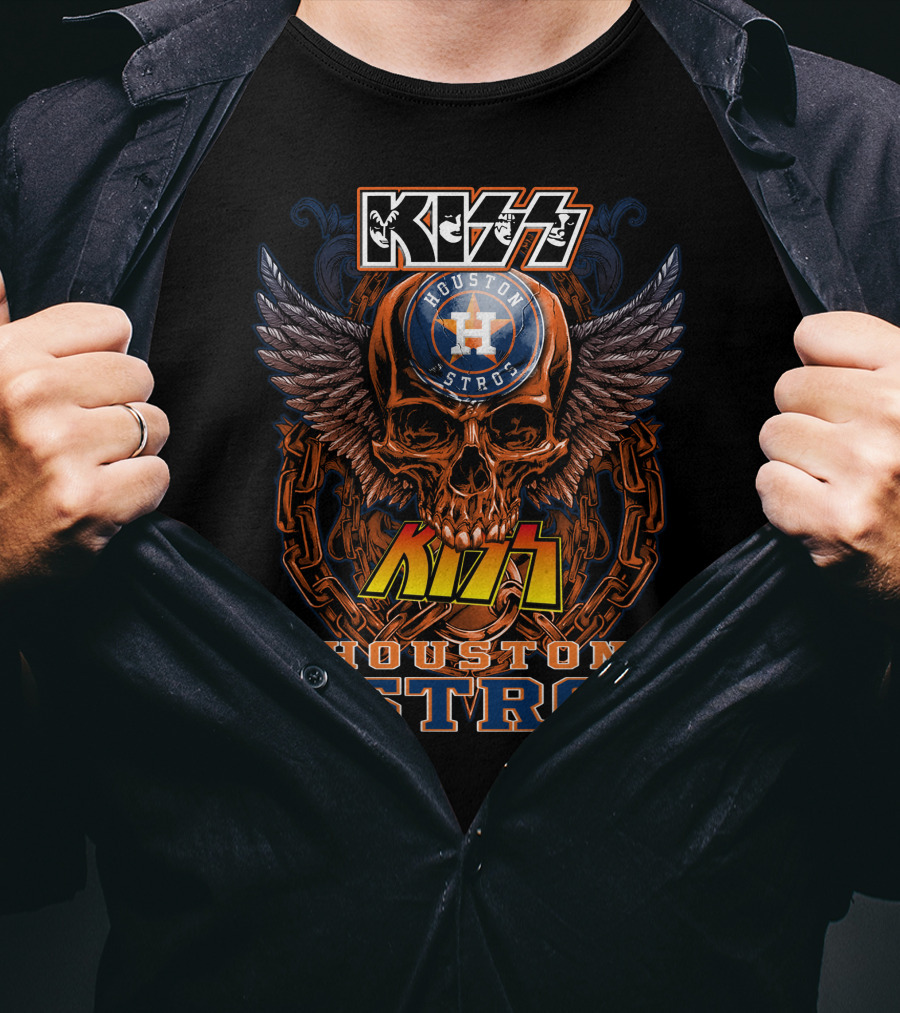 Kiss Houston Astros Skull Wings Chain T-Shirt
