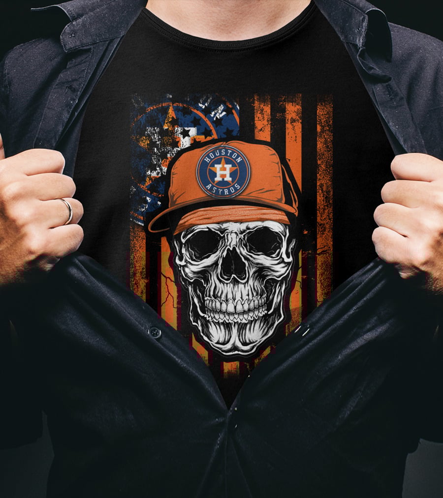 Houston Astros Skull Cap And Stripes T-Shirt