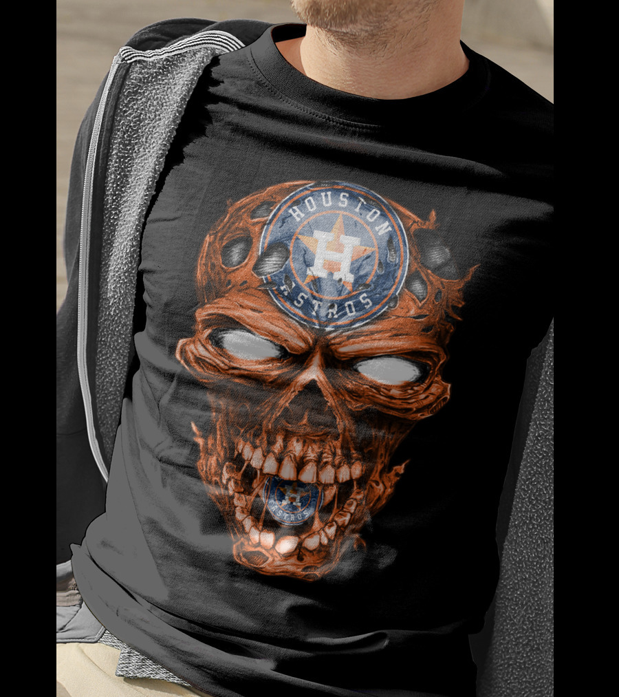 Houston Astros Skull Logo Grinning Baseball Fan T-Shirt