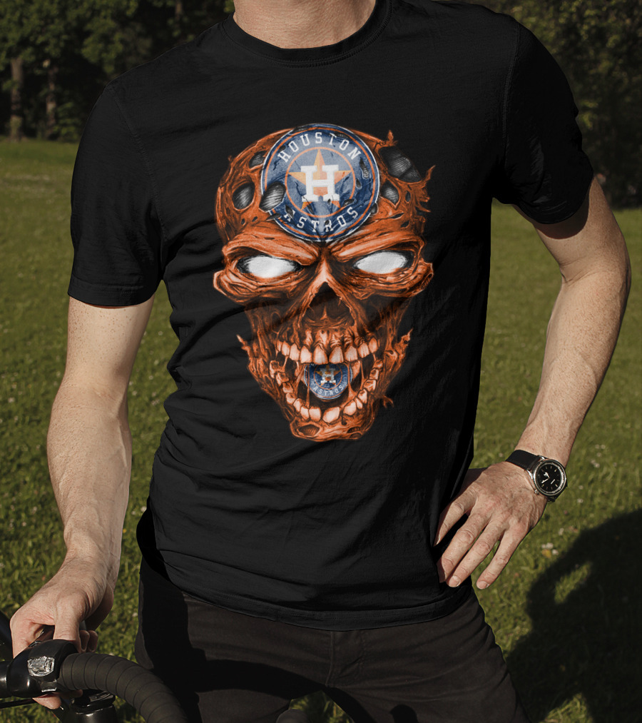 Houston Astros Skull Logo Grinning Baseball Fan T-Shirt