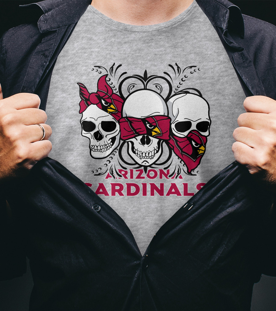 Arizona Cardinals Three Skulls Bandana T-Shirt
