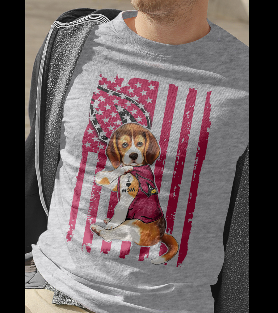 Beagle With Arizona Cardinals Tattoo And American Flag Background T-Shirt