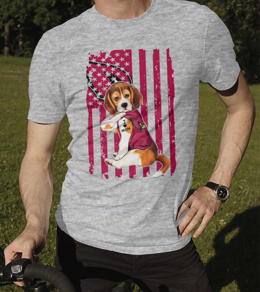 Beagle With Arizona Cardinals Tattoo And American Flag Background T-Shirt