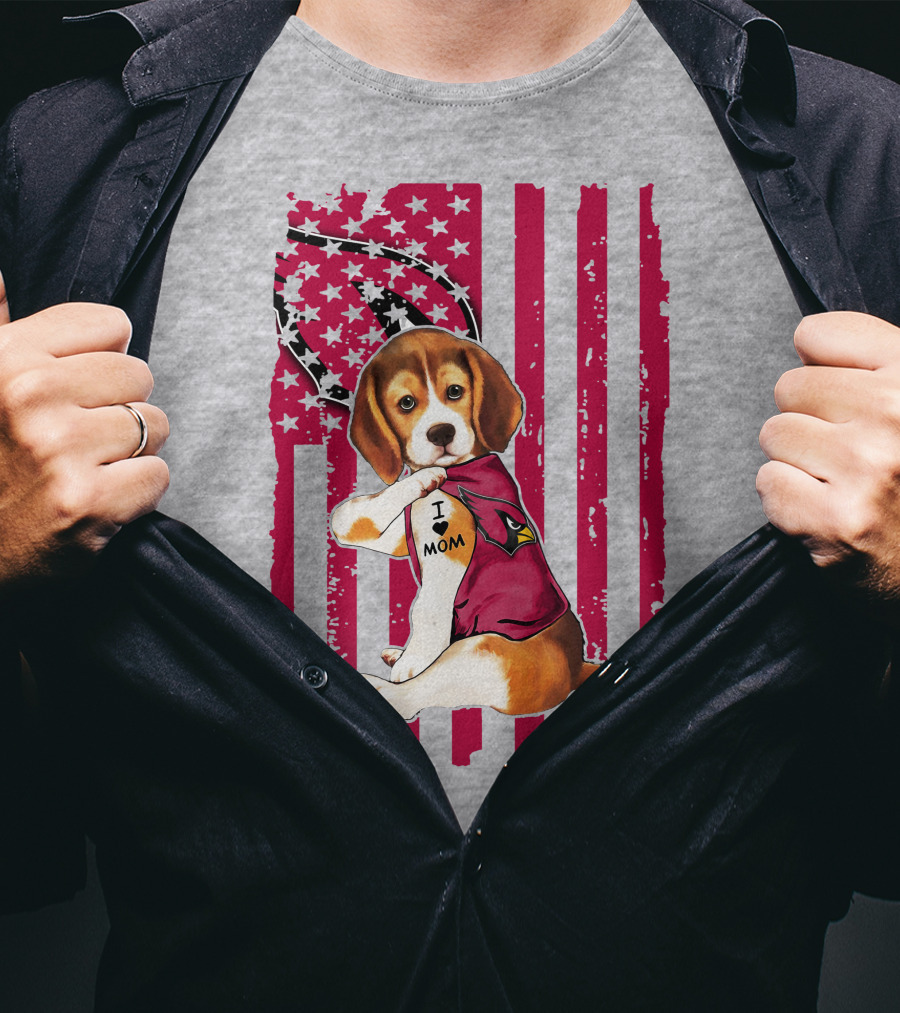 Beagle With Arizona Cardinals Tattoo And American Flag Background T-Shirt
