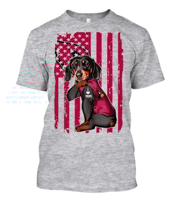 Arizona Cardinals Dachshund I Love Mom USA Flag T-Shirt