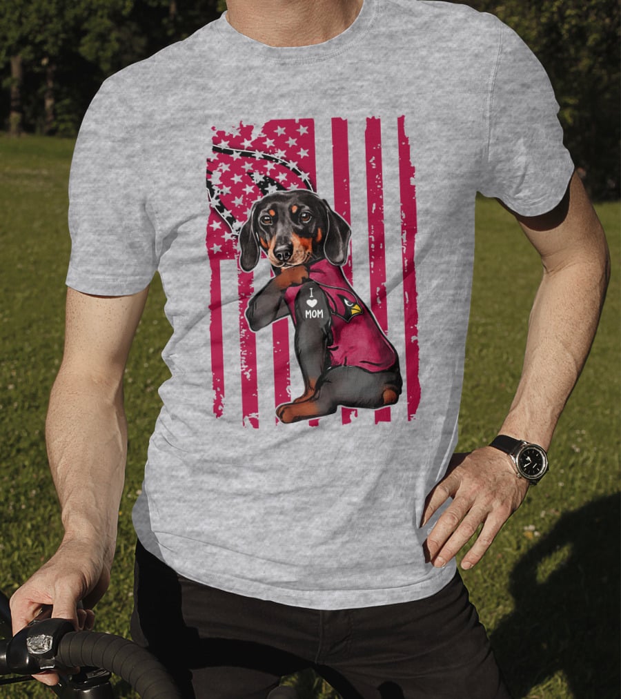 Arizona Cardinals Dachshund I Love Mom USA Flag T-Shirt