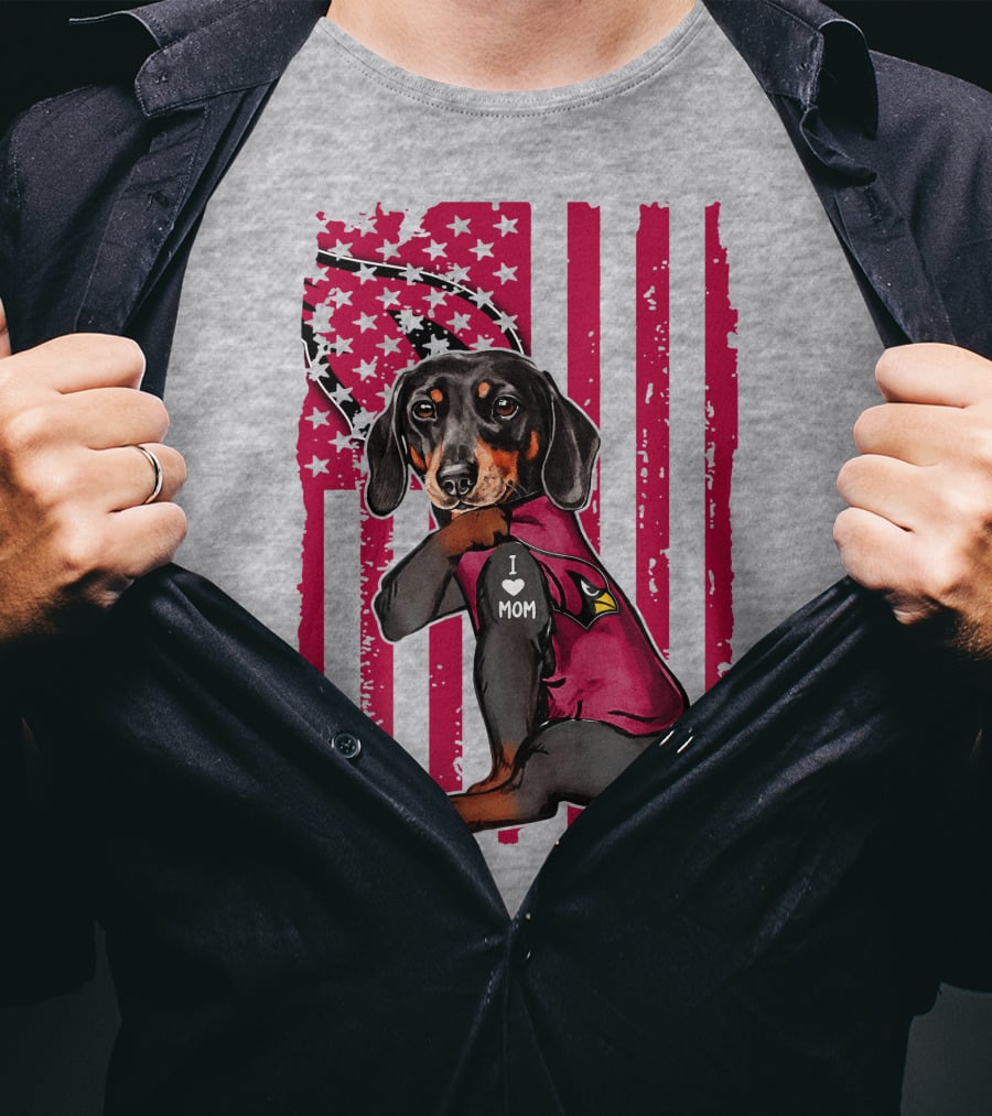 Arizona Cardinals Dachshund I Love Mom USA Flag T-Shirt