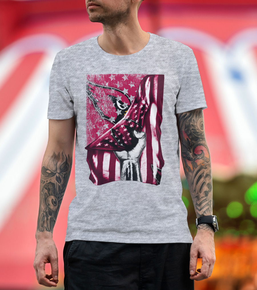 Arizona Cardinals Hand Holding American Flag with Cardinal Logo Stars T-Shirt