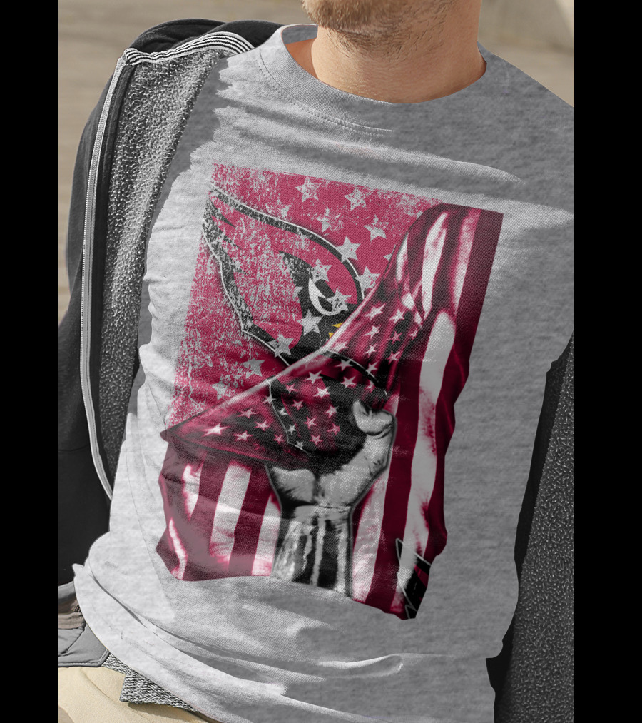 Arizona Cardinals Hand Holding American Flag With Cardinal Logo Stars T-Shirt