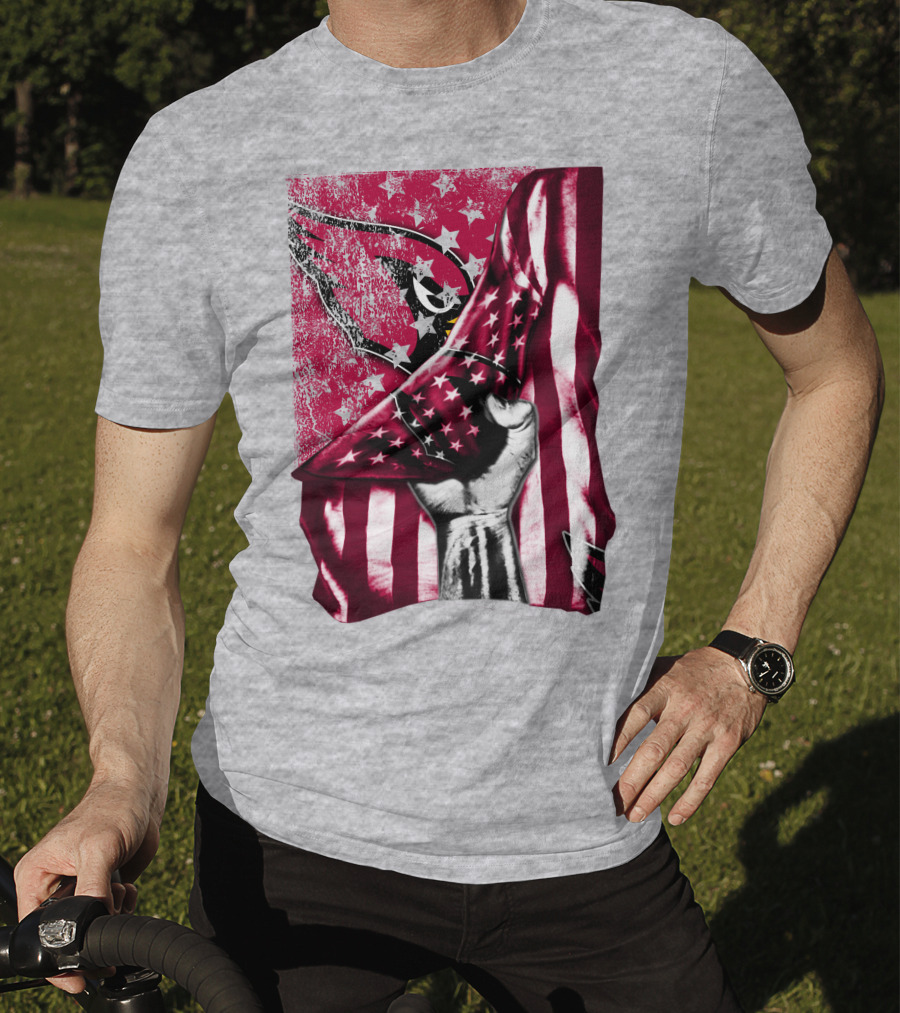 Arizona Cardinals Hand Holding American Flag With Cardinal Logo Stars T-Shirt