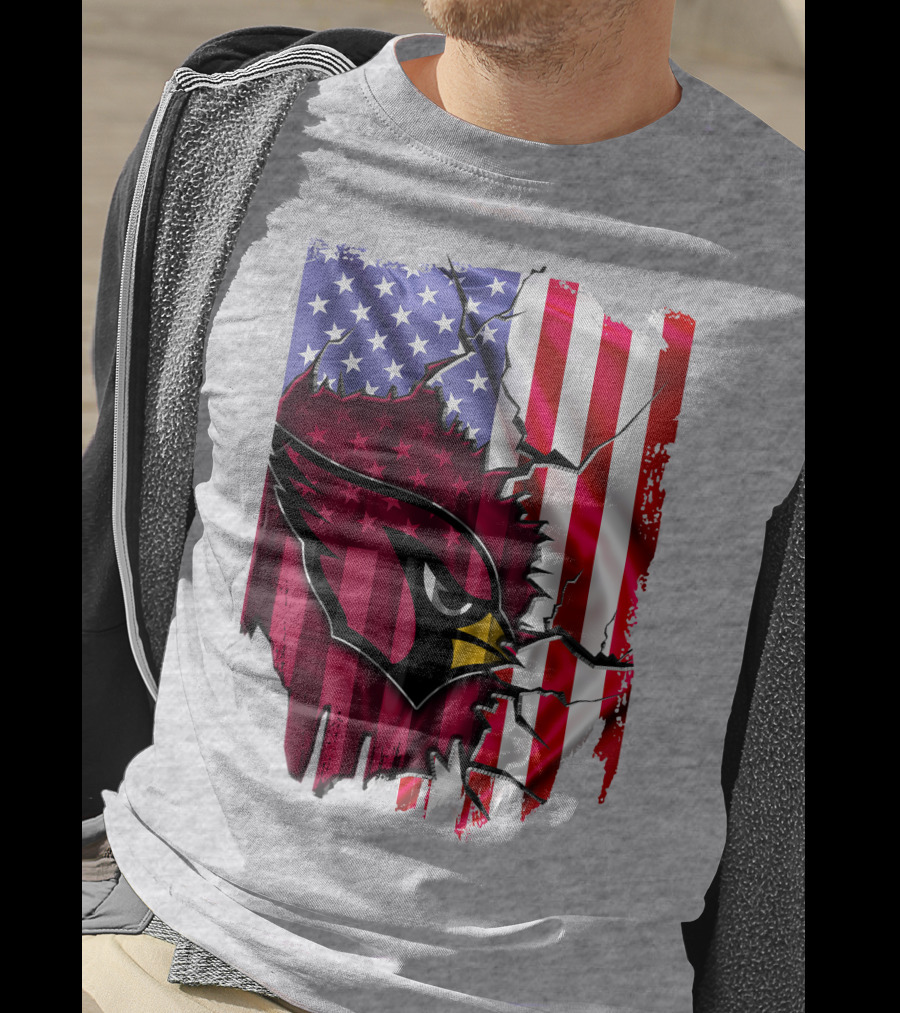 USA Flag With Arizona Cardinals T-Shirt