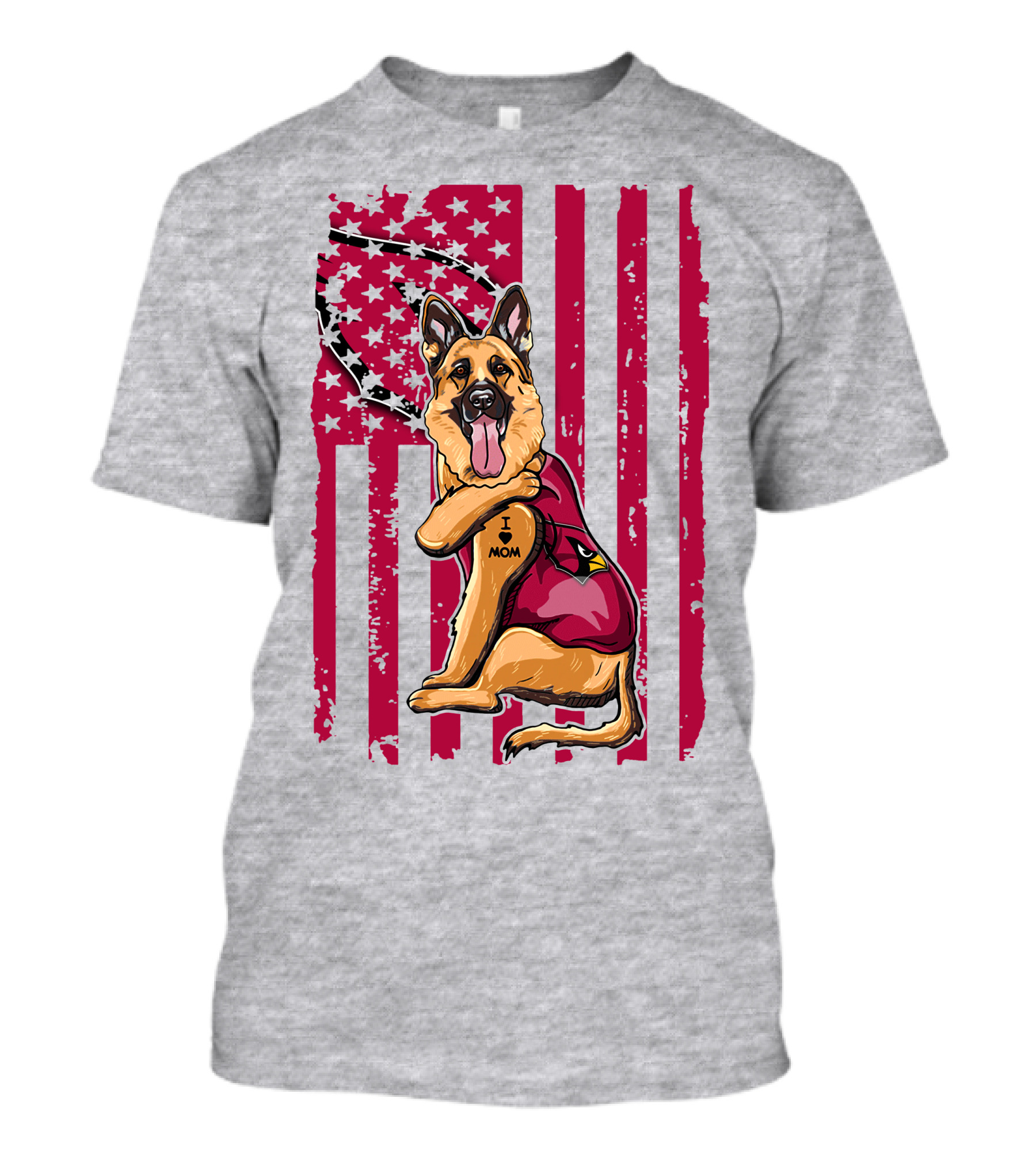 German Shepherd Wearing Arizona Cardinals Jersey With American Flag Background T-Shirt