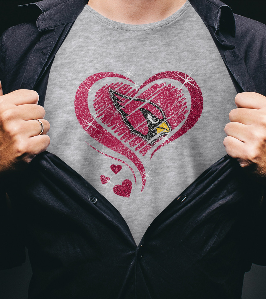 Heart Diamond Arizona Cardinals Sparkle Emblem T-Shirt