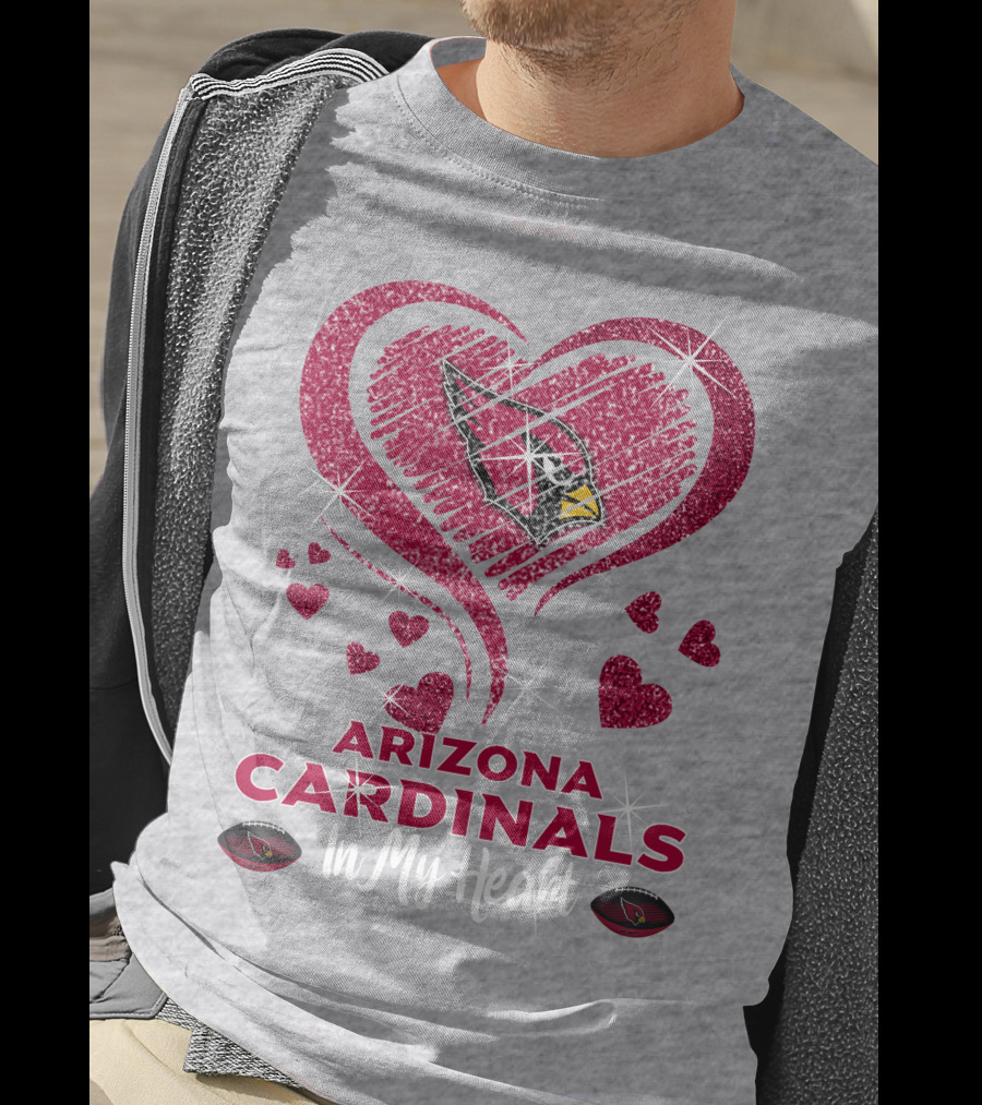 Arizona Cardinals In My Heart Sparkling Logo And Hearts T-Shirt
