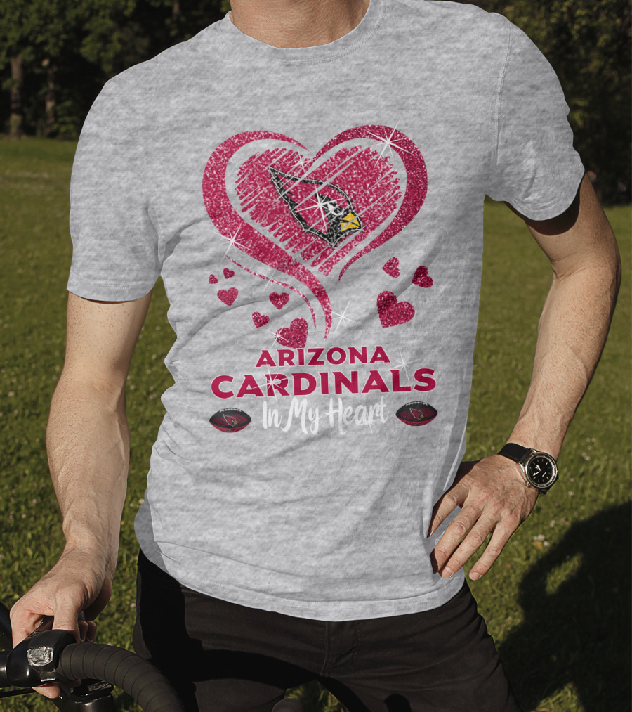 Arizona Cardinals In My Heart Sparkling Logo And Hearts T-Shirt