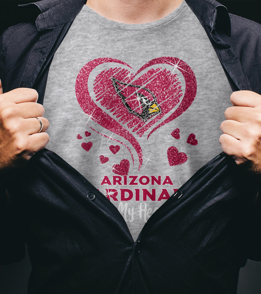 Arizona Cardinals In My Heart Sparkling Logo And Hearts T-Shirt