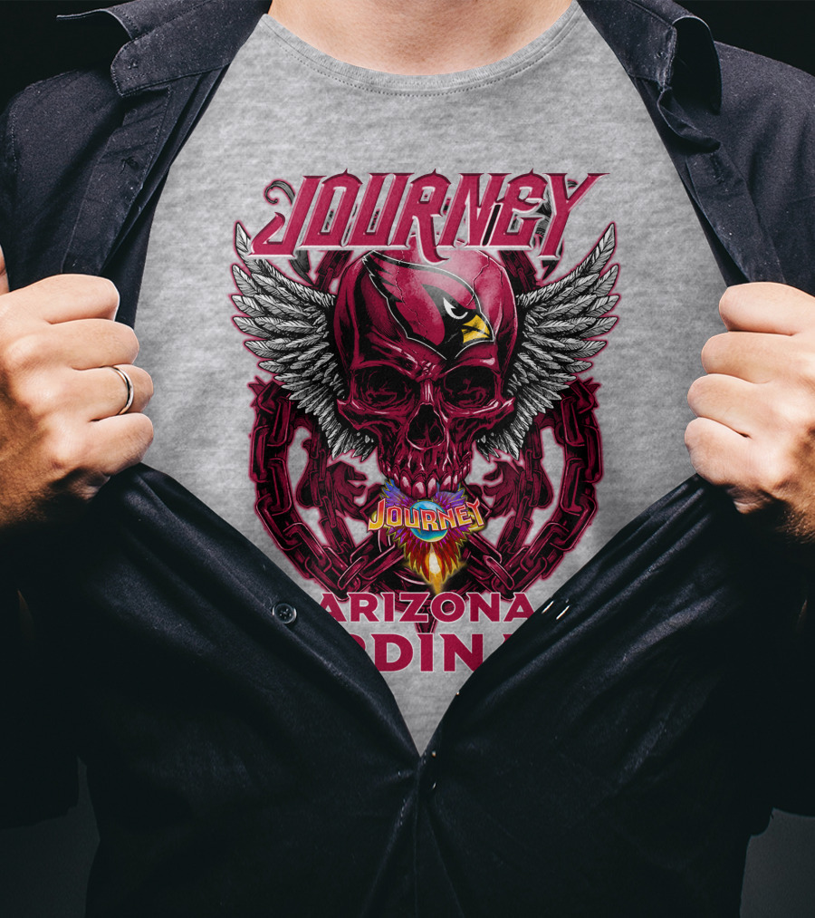 Journey Arizona Cardinals Skull Wings Flame T-Shirt