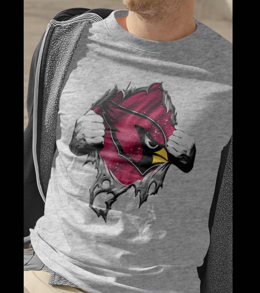 Torn Arizona Cardinals Logo With Ripped Effect And Aggressive Mascot Burst T-Shirt