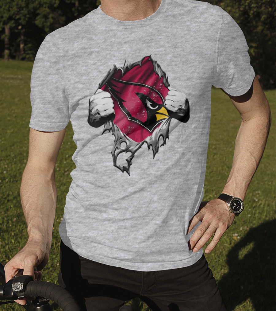 Torn Arizona Cardinals Logo With Ripped Effect And Aggressive Mascot Burst T-Shirt
