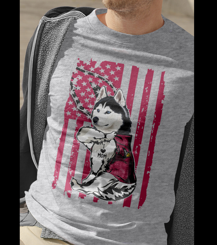 Siberian Husky I Love Mom Arizona Cardinals American Flag T-Shirt