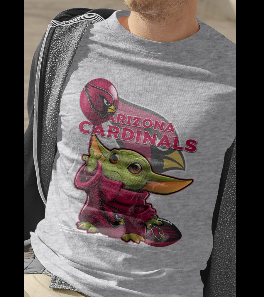 Yoda Holding Arizona Cardinals Balloon And Football With Team T-Shirt