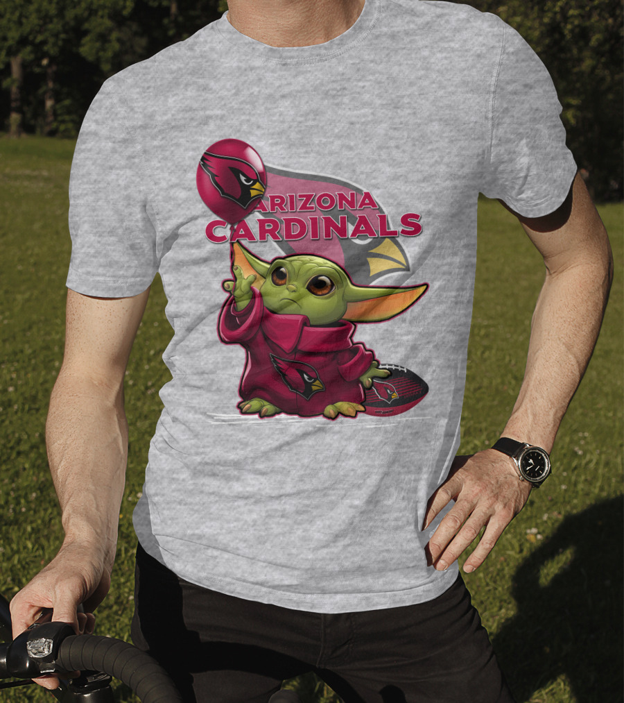 Yoda Holding Arizona Cardinals Balloon And Football With Team T-Shirt