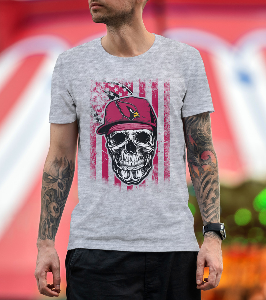 Skull V1 Arizona Cardinals Red Cap American Flag T-Shirt