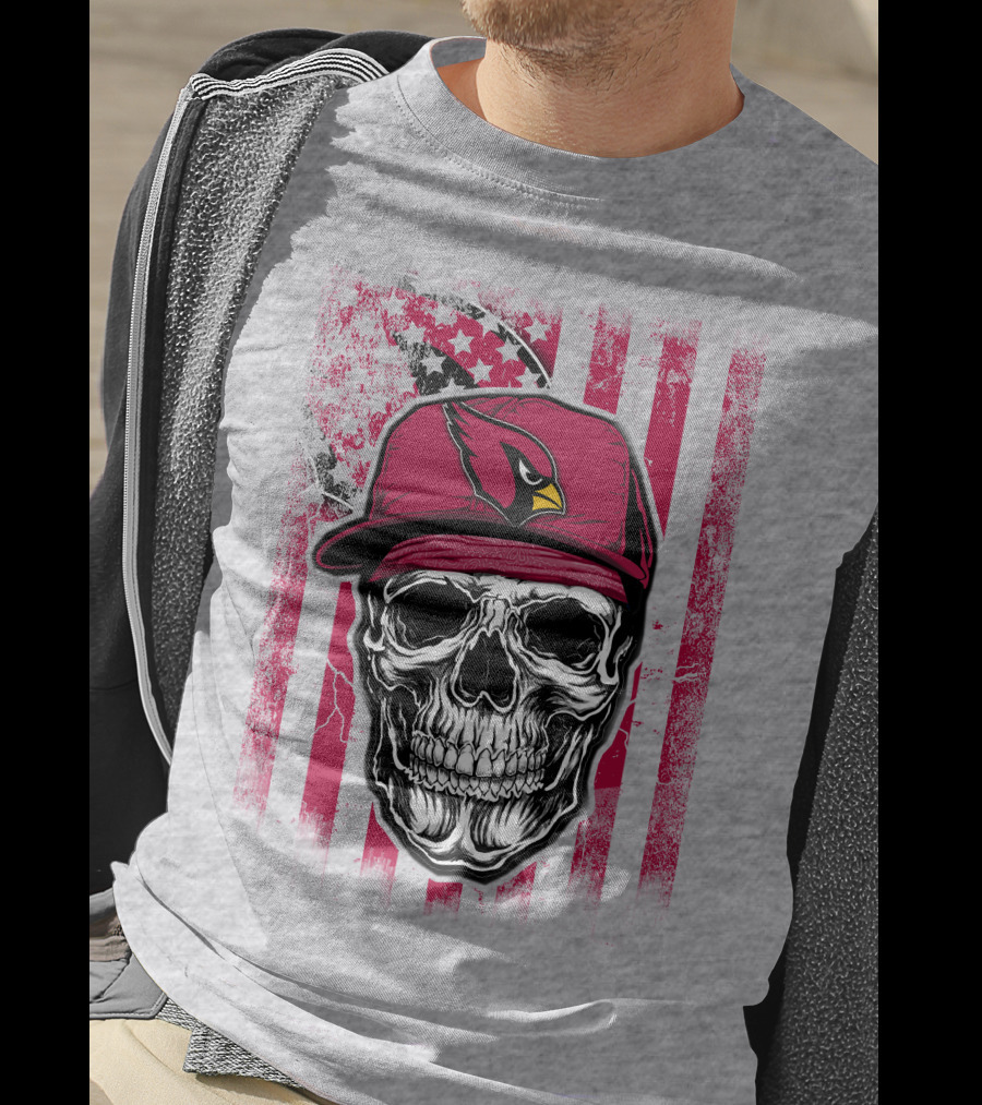 Skull V1 Arizona Cardinals Red Cap American Flag T-Shirt