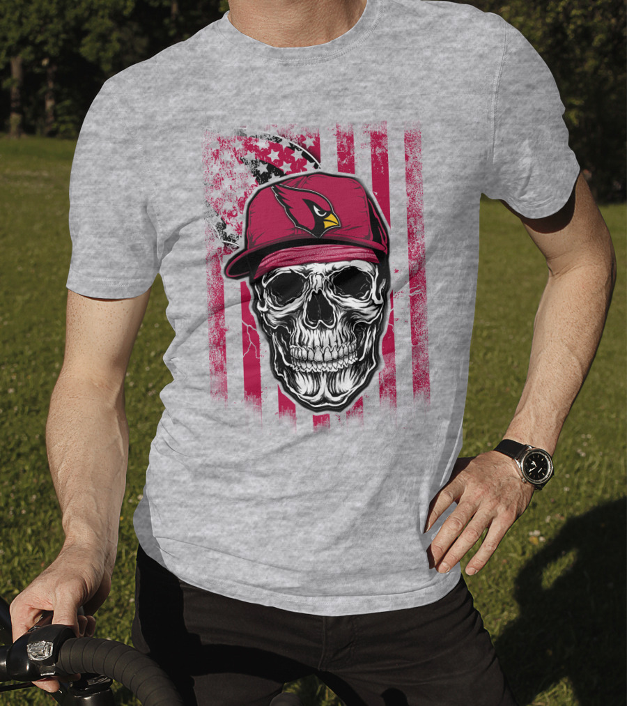 Skull V1 Arizona Cardinals Red Cap American Flag T-Shirt