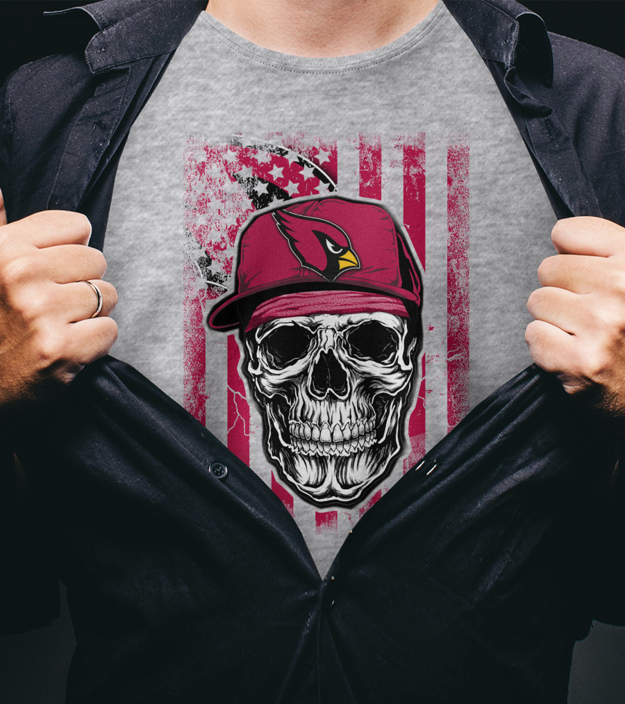 Skull V1 Arizona Cardinals Red Cap American Flag T-Shirt