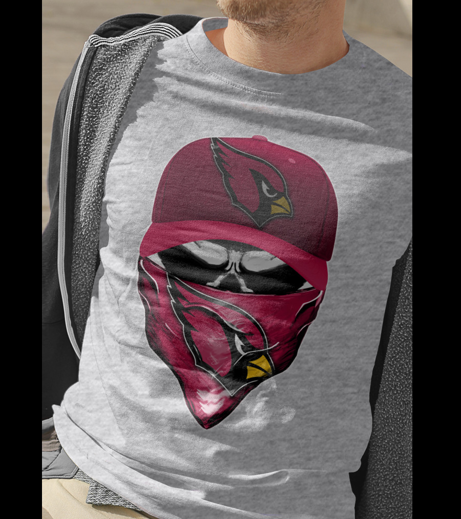 Skull V6 Arizona Cardinals Bold Logo Hat And Bandana T-Shirt